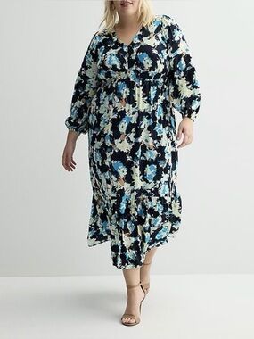 Abstract Print V-Neck Midi Dress